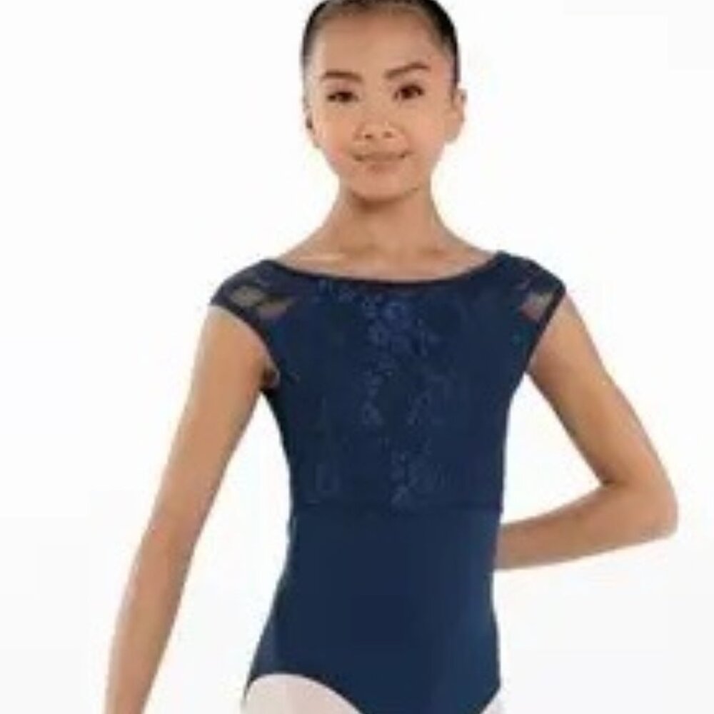 Navy Lace Sleeved Dance Leotard